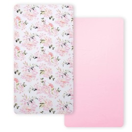 Little Grape Land Pack and Play Sheets Mini Crib Sheets Soft Breathable Pack N Play Sheets, Playard Fitted Sheet 2 Pack Stretchy Fits 38x26 Playard Mattress, Pink Floral