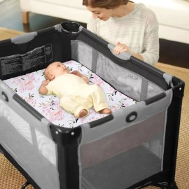 Little Grape Land Pack and Play Sheets Mini Crib Sheets Soft Breathable Pack N Play Sheets, Playard Fitted Sheet 2 Pack Stretchy Fits 38x26 Playard Mattress, Pink Floral