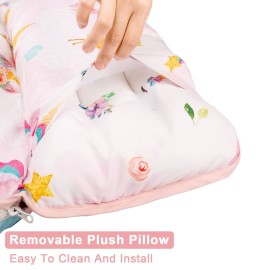 Toddler Nap Mat with Removable Pillow and Soft Dot Minky Blanket Pea Pod Kids Unicorn Napping Mats, Extra Large Rolled Slumber Bags for Girls Preschool, Daycare, Camping, 22 x 54inches Ages 3-7 Years