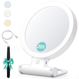 B Beauty Planet Magnifying Mirror with Light 20X/1X,Double Sided Tabletop Mirror with Adjustable Folding Handle,Cosmetic Mirror for Makeup/Travel, Tweezing, and Blackhead/Blemish Removal (9L x 7W)