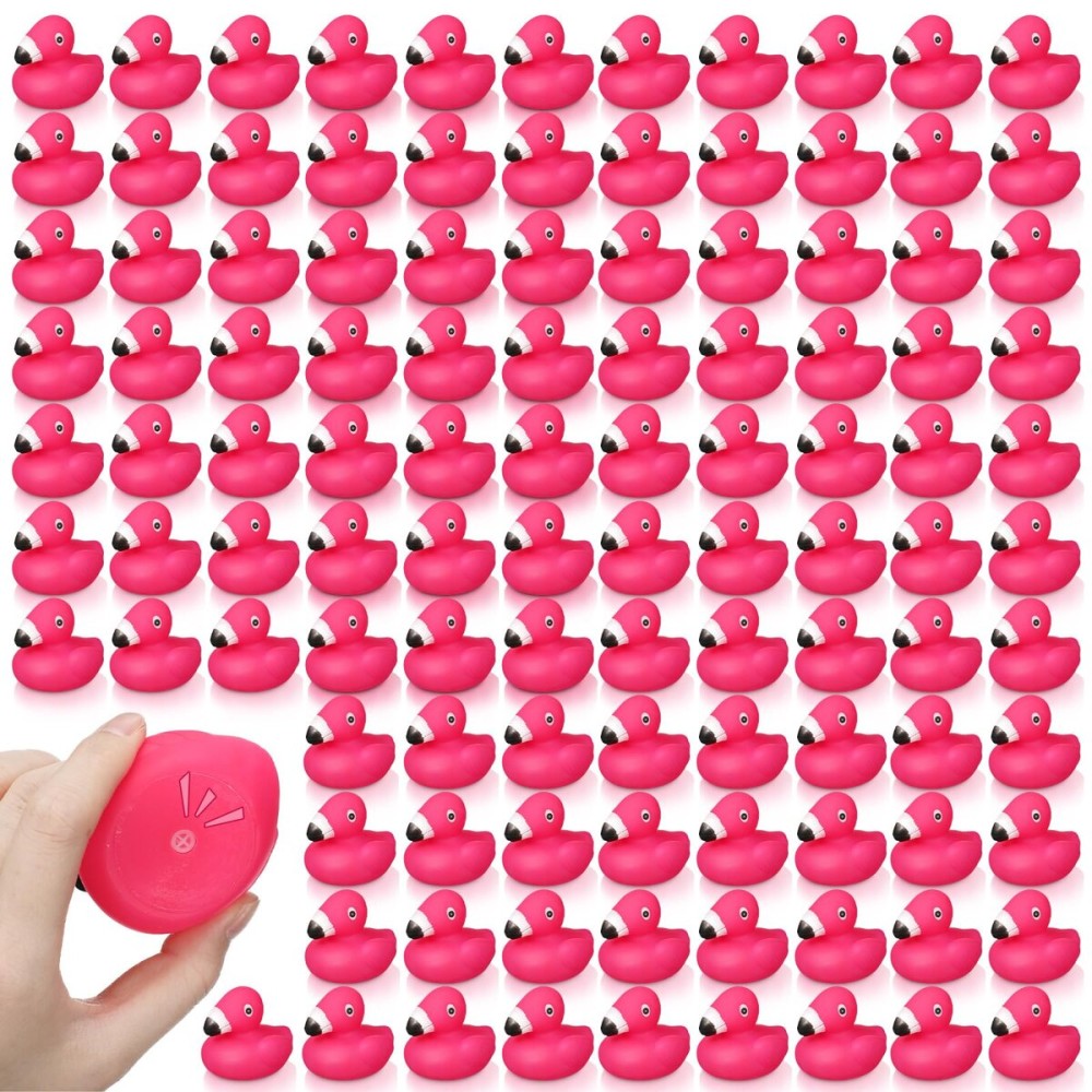 Honoson Flamingo Rubber Duckies Bulk Pink Flamingos Bath Toys Floating Squeak Seasonal Holiday Rubber Ducks for Baby Shower Party Favors, Cake Decoration, Classroom Prizes(24 Pcs)