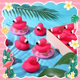 Honoson Flamingo Rubber Duckies Bulk Pink Flamingos Bath Toys Floating Squeak Seasonal Holiday Rubber Ducks for Baby Shower Party Favors, Cake Decoration, Classroom Prizes(24 Pcs)