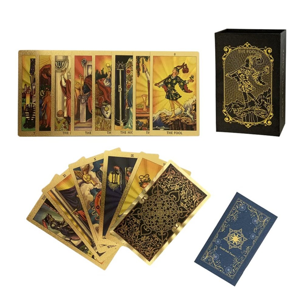 SUNHHX Tarot Cards Deck - 78 PVC Waterproof, Wrinkle Resistant Gold Foil Classic Tarot Cards with English Instructions Book, Perfect for Beginners