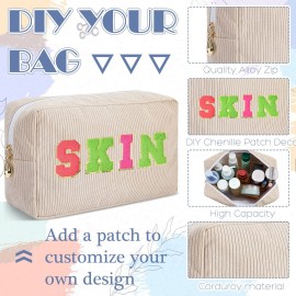 Amylove 12 Pcs Christmas Corduroy Makeup Bag Large Capacity Preppy Cosmetic Bag Bulk DIY Daily Use Plain Portable Makeup Pouch Travel Purse Organizer Storage for Women Xmas Gift(Mixed Colors)