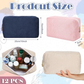 Amylove 12 Pcs Christmas Corduroy Makeup Bag Large Capacity Preppy Cosmetic Bag Bulk DIY Daily Use Plain Portable Makeup Pouch Travel Purse Organizer Storage for Women Xmas Gift(Mixed Colors)