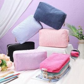 Amylove 12 Pcs Christmas Corduroy Makeup Bag Large Capacity Preppy Cosmetic Bag Bulk DIY Daily Use Plain Portable Makeup Pouch Travel Purse Organizer Storage for Women Xmas Gift(Mixed Colors)