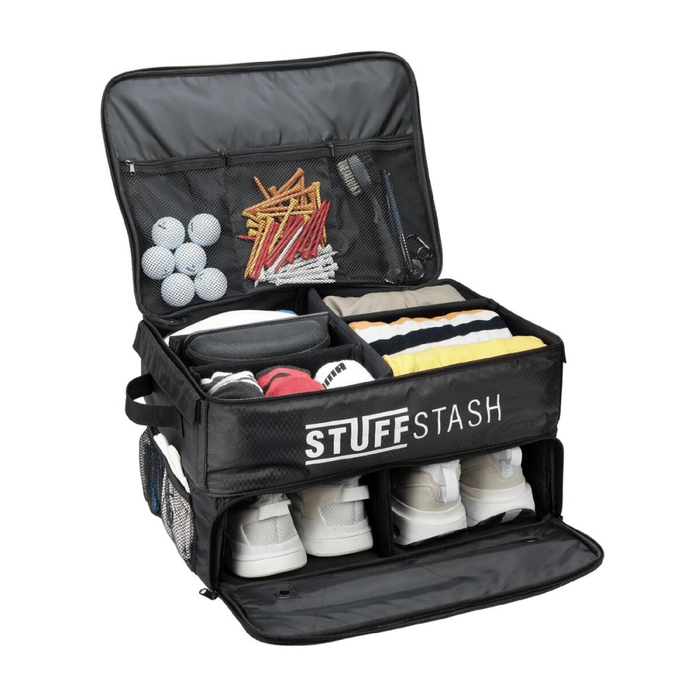 STUFFSTASH Golf Trunk Organizer, Strong, Won\'t Collapse. Shoe Compartments, Dividers, Storage for Tees, Gloves, Balls,.Store Accessories in Your Car or SUV. Golfer Gift Essentials for Men and Women.