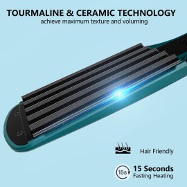 SAOSA Ceramic Hair Crimper Iron 39mm for Volumizing Fluffy Hairstyle, Corrugation Crimper Hair Iron, Anti Static Ceramic Hair Crimping Iron Adjust Temperature (Turquoise)