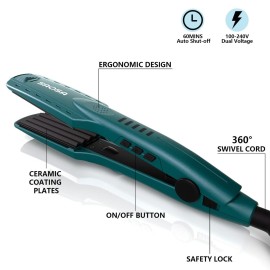 SAOSA Ceramic Hair Crimper Iron 39mm for Volumizing Fluffy Hairstyle, Corrugation Crimper Hair Iron, Anti Static Ceramic Hair Crimping Iron Adjust Temperature (Turquoise)