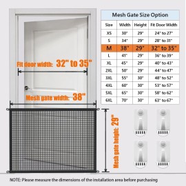 Dog Gate for Stairs Pet Gates for The House: Dogs Screen Mesh Gate for Doorways Stairways Indoor Safety 29 inches Tall, 38 inch Wide