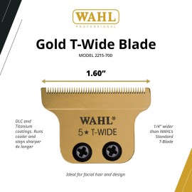 Wahl Professional T Wide Gold Plated Blade Set DLC Titanium Coated Adjustable Zero Overlap Replacement Fits Cordless Detailer Li
