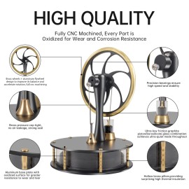PFCKE Low Temperature Stirling Engine Classroom Teaching Stirling Engine Kit Steam Heat Educational Model Brass Aluminum Stirling Engine-HZZ92 Pro Black