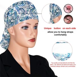 Scrub Cap with Buttons - Cotton Cap with Sweatband, Adjustable Ponytail Working Cap, Tie Back Hats for Women (Gradient Blue)
