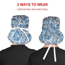 Scrub Cap with Buttons - Cotton Cap with Sweatband, Adjustable Ponytail Working Cap, Tie Back Hats for Women (Gradient Blue)