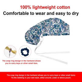 Scrub Cap with Buttons - Cotton Cap with Sweatband, Adjustable Ponytail Working Cap, Tie Back Hats for Women (Gradient Blue)