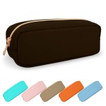 Small Pencil Case Makeup Bag for Purse, Cute Pencil Pouch Preppy Nylon Makeup Brush Bag with Zipper , Girls Portable Stationery Storage Case Small Pen Bag for Office School College(Slim-Chocolate)