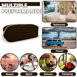 Small Pencil Case Makeup Bag for Purse, Cute Pencil Pouch Preppy Nylon Makeup Brush Bag with Zipper , Girls Portable Stationery Storage Case Small Pen Bag for Office School College(Slim-Chocolate)