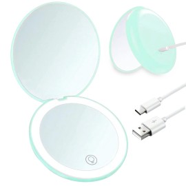Giazee Lighted Compact Mirror, Rechargeable 1X/10X Magnifying Makeup Mirror Portable Natural Daylight Led Travel Makeup Mirror Small Dimmable Illuminated Mirror for Handbag