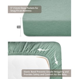 Mini Crib Sheets for Baby Boy Girl, Neutral Mini Crib Mattress Sheet 24 x 38, Muslin Nursery Bedding Soft and Breathable Comfort(Roman Green)