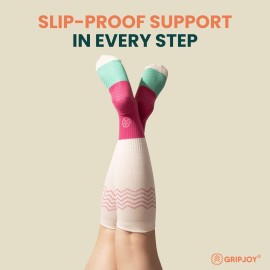 Gripjoy Compression Socks with Grips, 15-20mmHg, Support & Stability for Circulation, Travel, Pregnancy, Nurses
