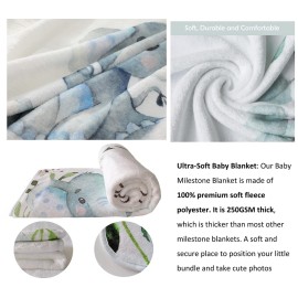 Baby Milestone Blanket, 60x40, Baby Month Blanket for Unisex Babys, First Year Calendar Monthly Growth Chart, Baby Shower Gifts (Light Gray Elephant)