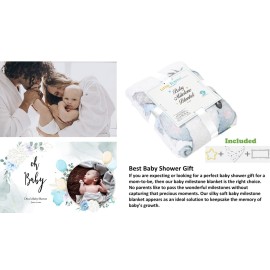 Baby Milestone Blanket, 60x40, Baby Month Blanket for Unisex Babys, First Year Calendar Monthly Growth Chart, Baby Shower Gifts (Light Gray Elephant)