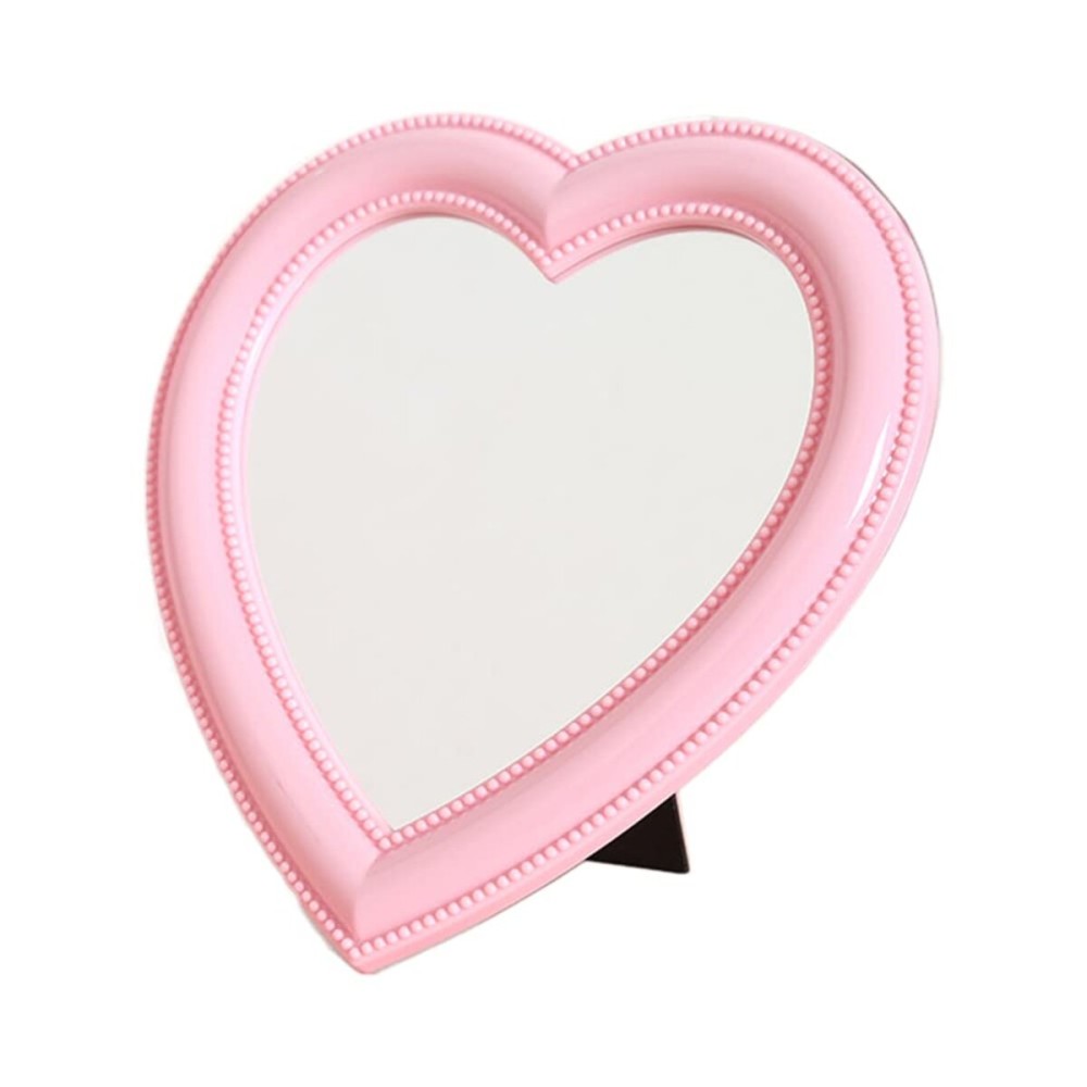 1 Piece Small Heart Shaped Makeup Mirror Tabletop Cosmetic Mirror Heart Makeup Mirror Vanity Makeup Mirror Lovely Mirror Wall Desktop Cosmetic Mirror for Women Lady, 6.7 x 7.5 Inches, Light-Pink