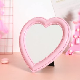 1 Piece Small Heart Shaped Makeup Mirror Tabletop Cosmetic Mirror Heart Makeup Mirror Vanity Makeup Mirror Lovely Mirror Wall Desktop Cosmetic Mirror for Women Lady, 6.7 x 7.5 Inches, Light-Pink