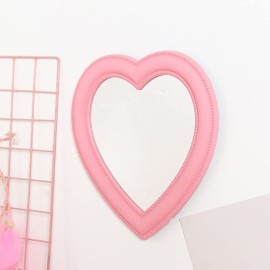 1 Piece Small Heart Shaped Makeup Mirror Tabletop Cosmetic Mirror Heart Makeup Mirror Vanity Makeup Mirror Lovely Mirror Wall Desktop Cosmetic Mirror for Women Lady, 6.7 x 7.5 Inches, Light-Pink