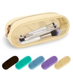 UIXIZQ Clear Small Makeup Bag with Zipper, Nylon&PVC Cosmetic Travel Bag Preppy TSA Approved Toiletry Bag for Women Girls, Transparent Waterproof Makeup Pouches Cute Travel Bag for Purse(Small-Beige)