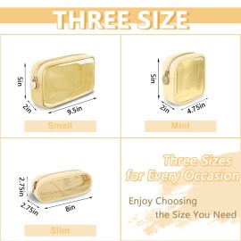 UIXIZQ Clear Small Makeup Bag with Zipper, Nylon&PVC Cosmetic Travel Bag Preppy TSA Approved Toiletry Bag for Women Girls, Transparent Waterproof Makeup Pouches Cute Travel Bag for Purse(Small-Beige)