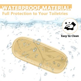 UIXIZQ Clear Small Makeup Bag with Zipper, Nylon&PVC Cosmetic Travel Bag Preppy TSA Approved Toiletry Bag for Women Girls, Transparent Waterproof Makeup Pouches Cute Travel Bag for Purse(Small-Beige)