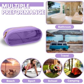 UIXIZQ Clear Small Pencil Pouch Makeup Bag for Purse,Nylon&PVC Pencil Case Waterproof Makeup Brush Holder with Zipper,Preppy Transparent Pen Bag Travel Cosmetic Bag for Women Men Office(Slim-Purple)
