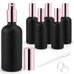 DMuuuDM 6 Pack 3.4 Oz Black Frosted Glass Spray Bottles,Empty Perfume Fine Mist Atomizer,Rose-Golden Pump Head Travel Liquid Holder Containers for Cologne,Essential Oils,Body Sprays-Funnel&Pipette
