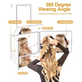 5 Way Mirror for Self Hair Cutting & Shaving - 360 Adjustable Height for Men & Women (White)