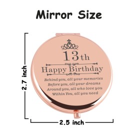 Cawnefil 13th Birthday Gift for Girls Rose Gold Travel Compact Pocket Sweet 13 Years Old Gifts for Daughter Bestie Sister Happy 13th Birthday Gift Ideas for Her Turning to 13th Birthday Present