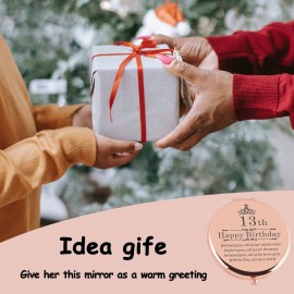 Cawnefil 13th Birthday Gift for Girls Rose Gold Travel Compact Pocket Sweet 13 Years Old Gifts for Daughter Bestie Sister Happy 13th Birthday Gift Ideas for Her Turning to 13th Birthday Present