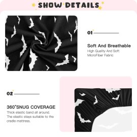 Mazeann Halloween Bats Crib Sheets Soft Breathable Fitted Baby Crib Sheets Mattress Cover for Girl Boys, 52 x 28 x 9