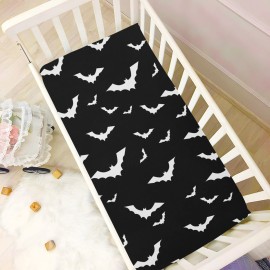 Mazeann Halloween Bats Crib Sheets Soft Breathable Fitted Baby Crib Sheets Mattress Cover for Girl Boys, 52 x 28 x 9