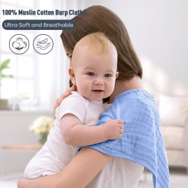 Yoofoss Muslin Burp Cloths for Baby 10 Pack 100% Cotton Baby Washcloths for Boys Girls Large 20\'\'X10\'\' Super Soft and Absorbent Progressive Blue