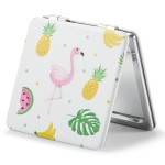 OMIRO 1X/3X Magnifying Mirror, Unique Painting Compact Mirror with Classical PU Leather (Flamingo and Tropical Print)