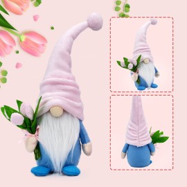 Lovinland Mothers Day Plush Couple Gnomes Decorations for Mom - Best Ever Gifts for Mom Who Have Everything from Daughter Son - Spring Tulips Gnomes Decor