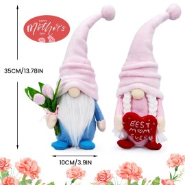 Lovinland Mothers Day Plush Couple Gnomes Decorations for Mom - Best Ever Gifts for Mom Who Have Everything from Daughter Son - Spring Tulips Gnomes Decor