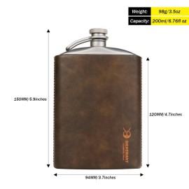 SILVERANT Titanium Hip Flask 248ml/8.73 fl oz, Ultralight Portable Leakproof Pocket Flask Flagon With Screw Cap Clip, Leather Case & Pouring Funnel