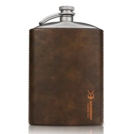 SILVERANT Titanium Hip Flask 248ml/8.73 fl oz, Ultralight Portable Leakproof Pocket Flask Flagon With Screw Cap Clip, Leather Case & Pouring Funnel