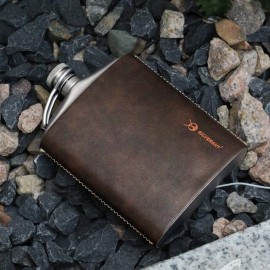 SILVERANT Titanium Hip Flask 248ml/8.73 fl oz, Ultralight Portable Leakproof Pocket Flask Flagon With Screw Cap Clip, Leather Case & Pouring Funnel