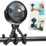 snawowo Mini Portable Baby stroller Fan, Battery Operated Personal Small Handheld Fan, 360 Rotate Flexible Tripod Rechargeable Clip On for Car Seat Crib Bike Treadmill Travel Camping Black