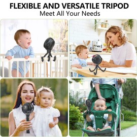 snawowo Mini Portable Baby stroller Fan, Battery Operated Personal Small Handheld Fan, 360 Rotate Flexible Tripod Rechargeable Clip On for Car Seat Crib Bike Treadmill Travel Camping Black