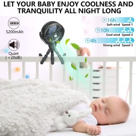 snawowo Mini Portable Baby stroller Fan, Battery Operated Personal Small Handheld Fan, 360 Rotate Flexible Tripod Rechargeable Clip On for Car Seat Crib Bike Treadmill Travel Camping Black