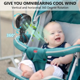 snawowo Mini Portable Baby stroller Fan, Battery Operated Personal Small Handheld Fan, 360 Rotate Flexible Tripod Rechargeable Clip On for Car Seat Crib Bike Treadmill Travel Camping Black